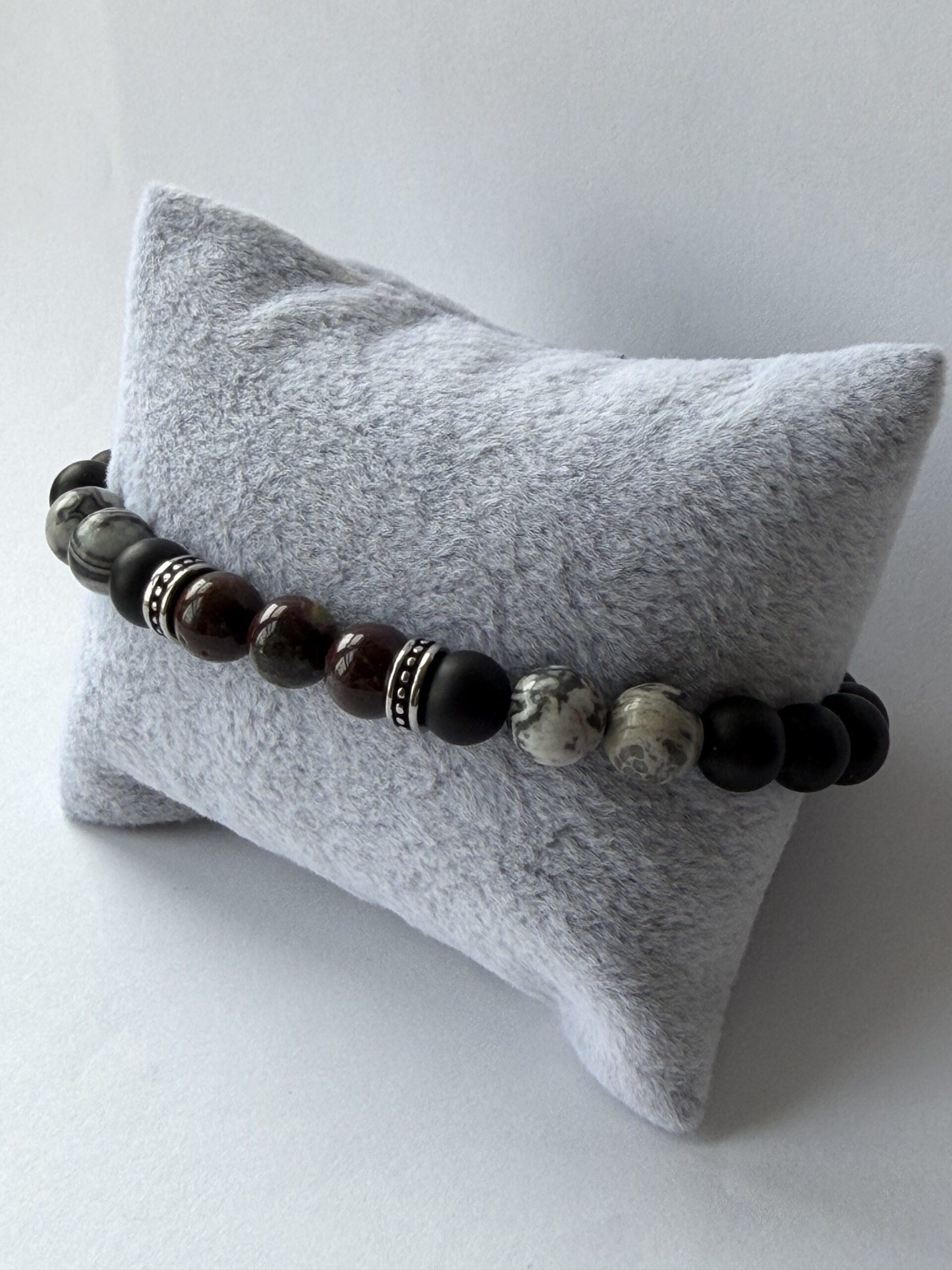 Dragon Blood Jasper Bracelet for Men – Map Jasper and Matte Black Beads — view 8