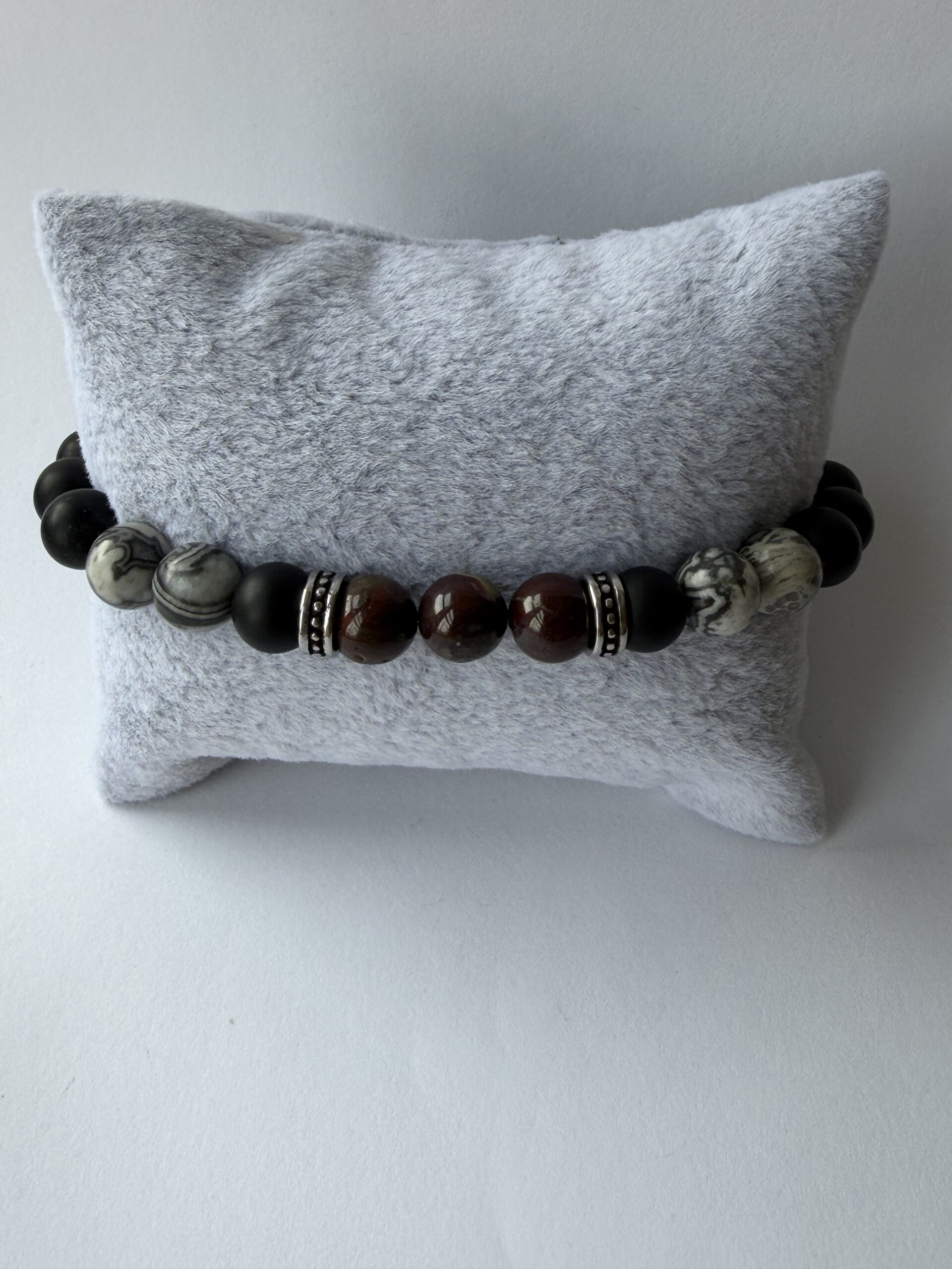 Dragon Blood Jasper Bracelet for Men – Map Jasper and Matte Black Beads — view 9