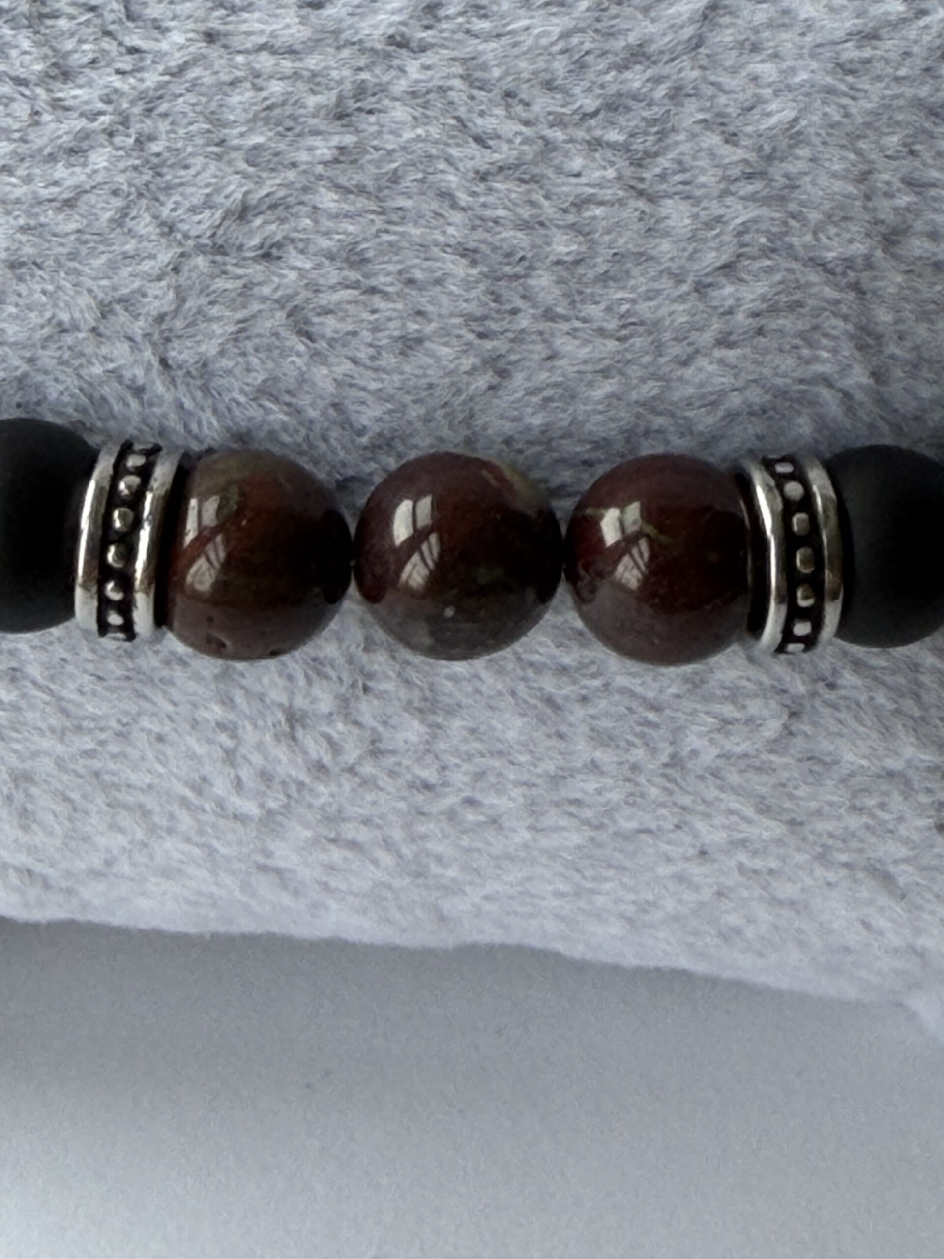 Dragon Blood Jasper Bracelet for Men – Map Jasper and Matte Black Beads — view 10