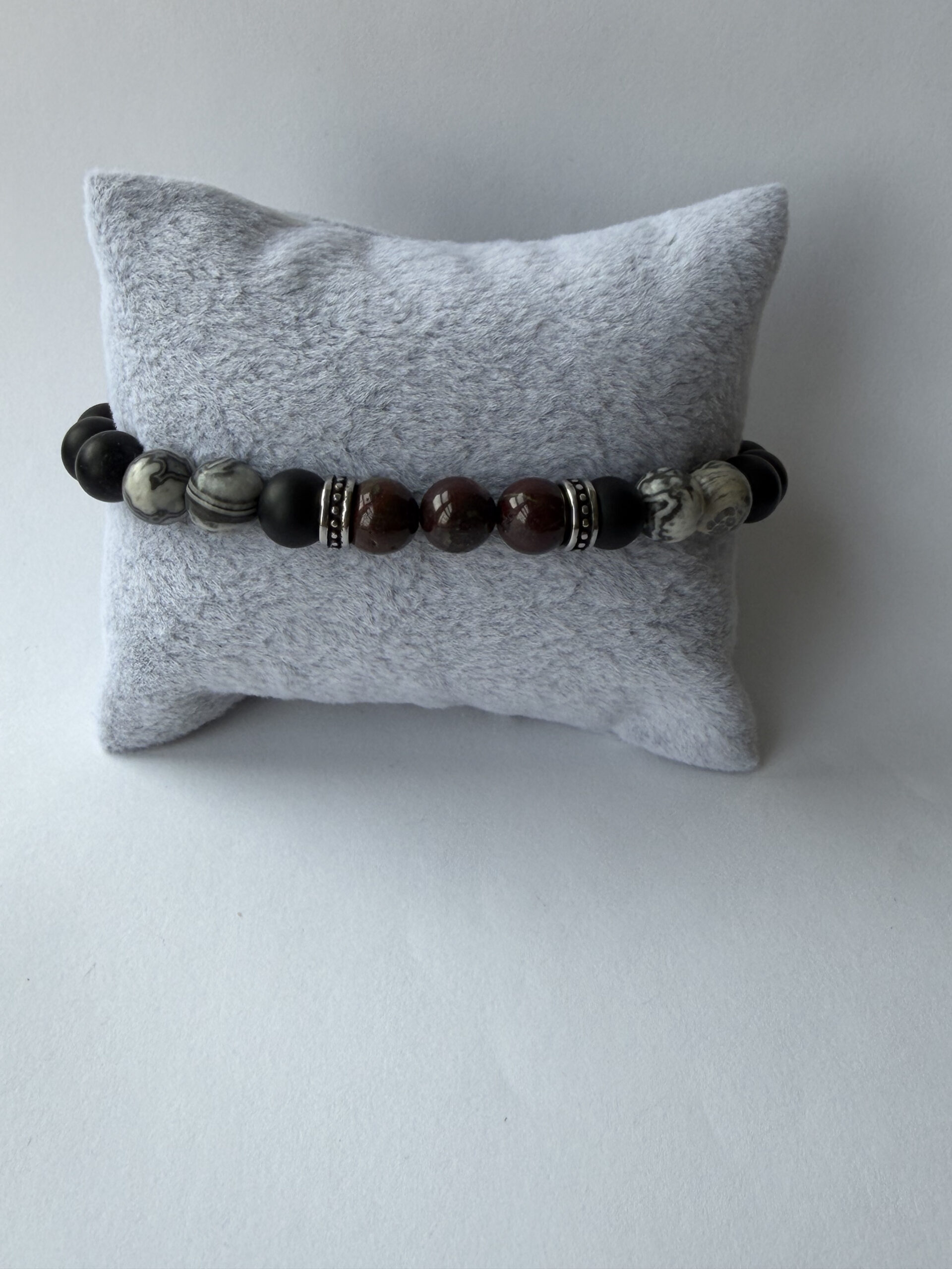 Dragon Blood Jasper Bracelet for Men – Map Jasper and Matte Black Beads — view 11