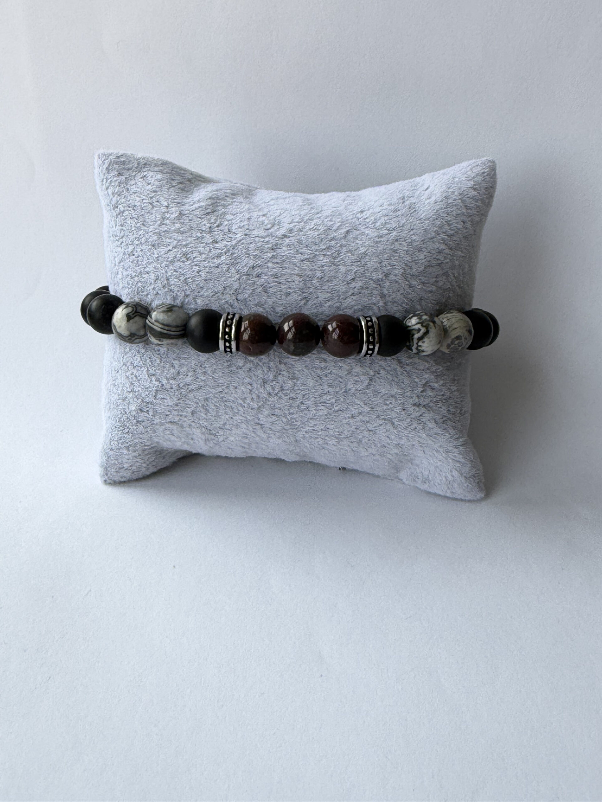 Dragon Blood Jasper Bracelet for Men – Map Jasper and Matte Black Beads — view 13