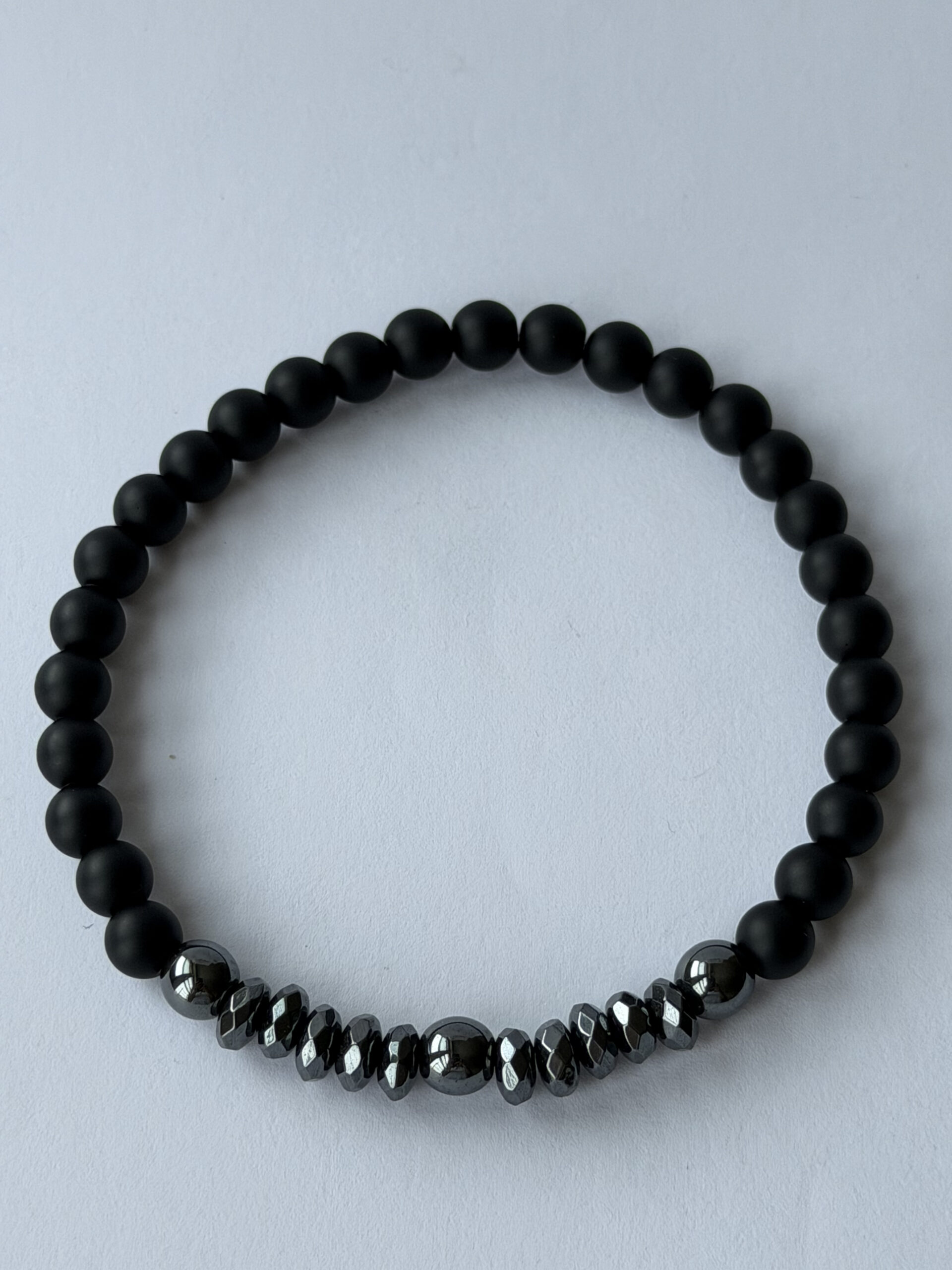 Matte Black Onyx and Hematite Bracelet for Men – Slim 6 mm Beads — view 1