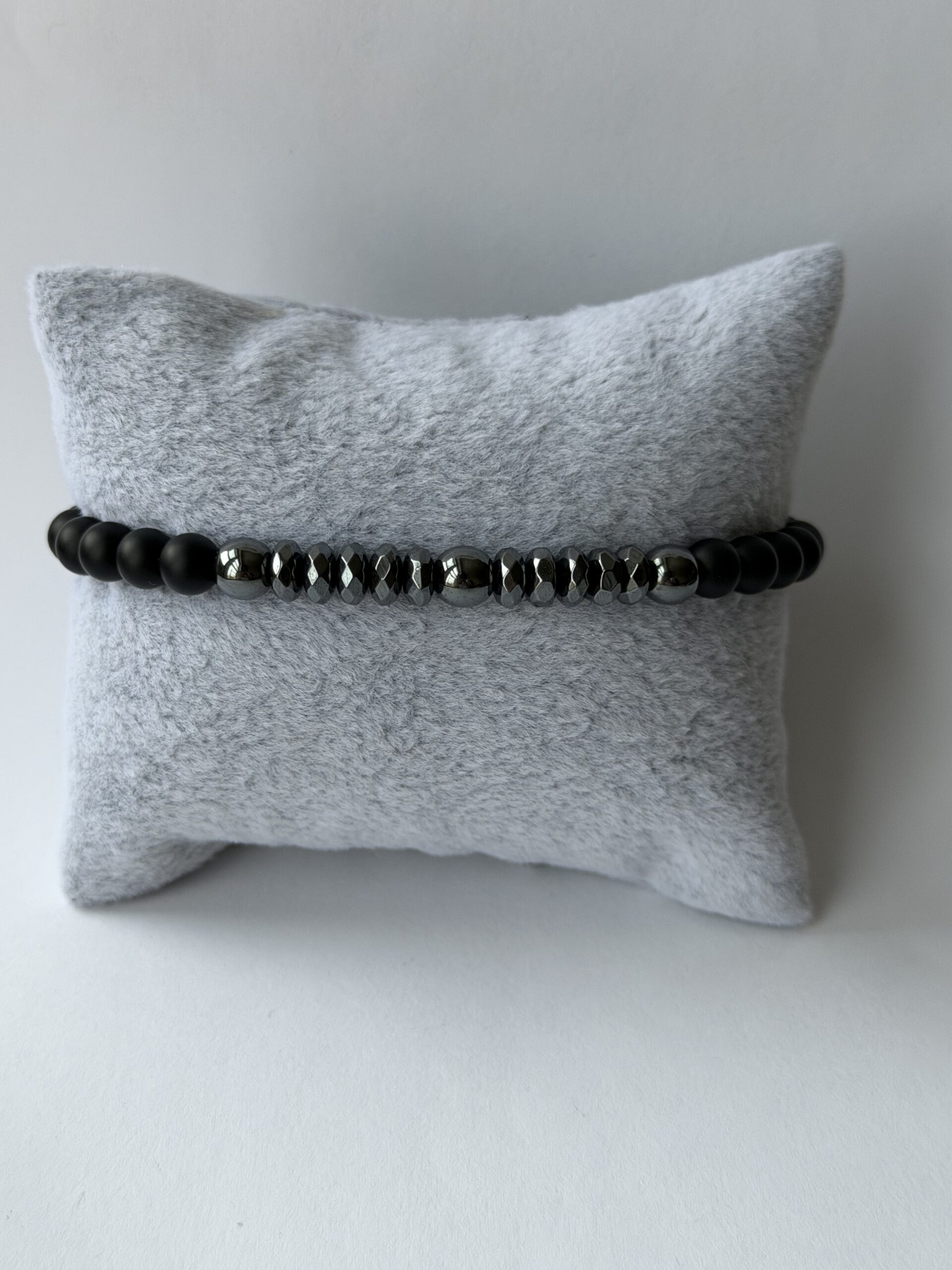 Matte Black Onyx and Hematite Bracelet for Men – Slim 6 mm Beads — view 2