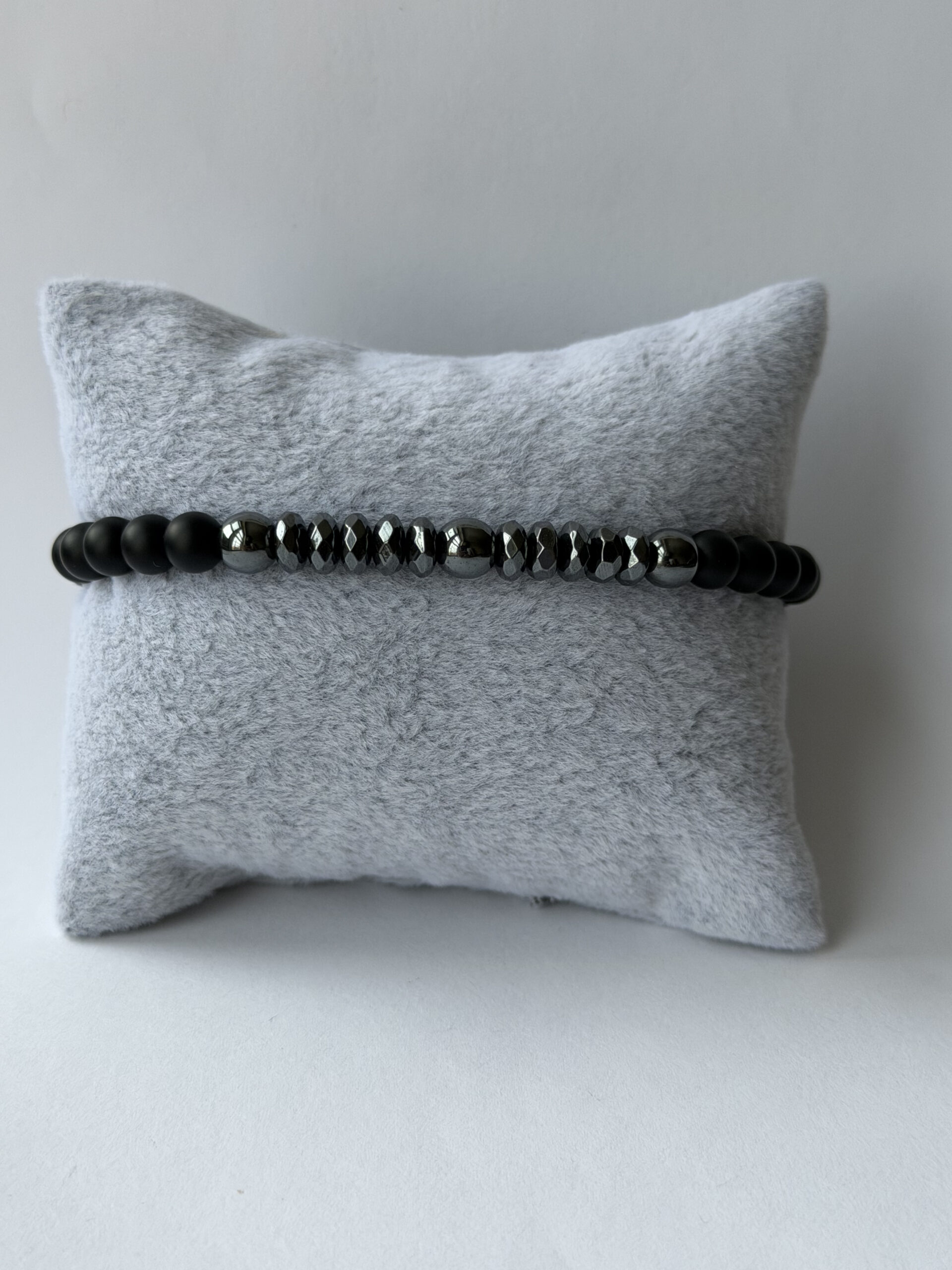 Matte Black Onyx and Hematite Bracelet for Men – Slim 6 mm Beads — view 3
