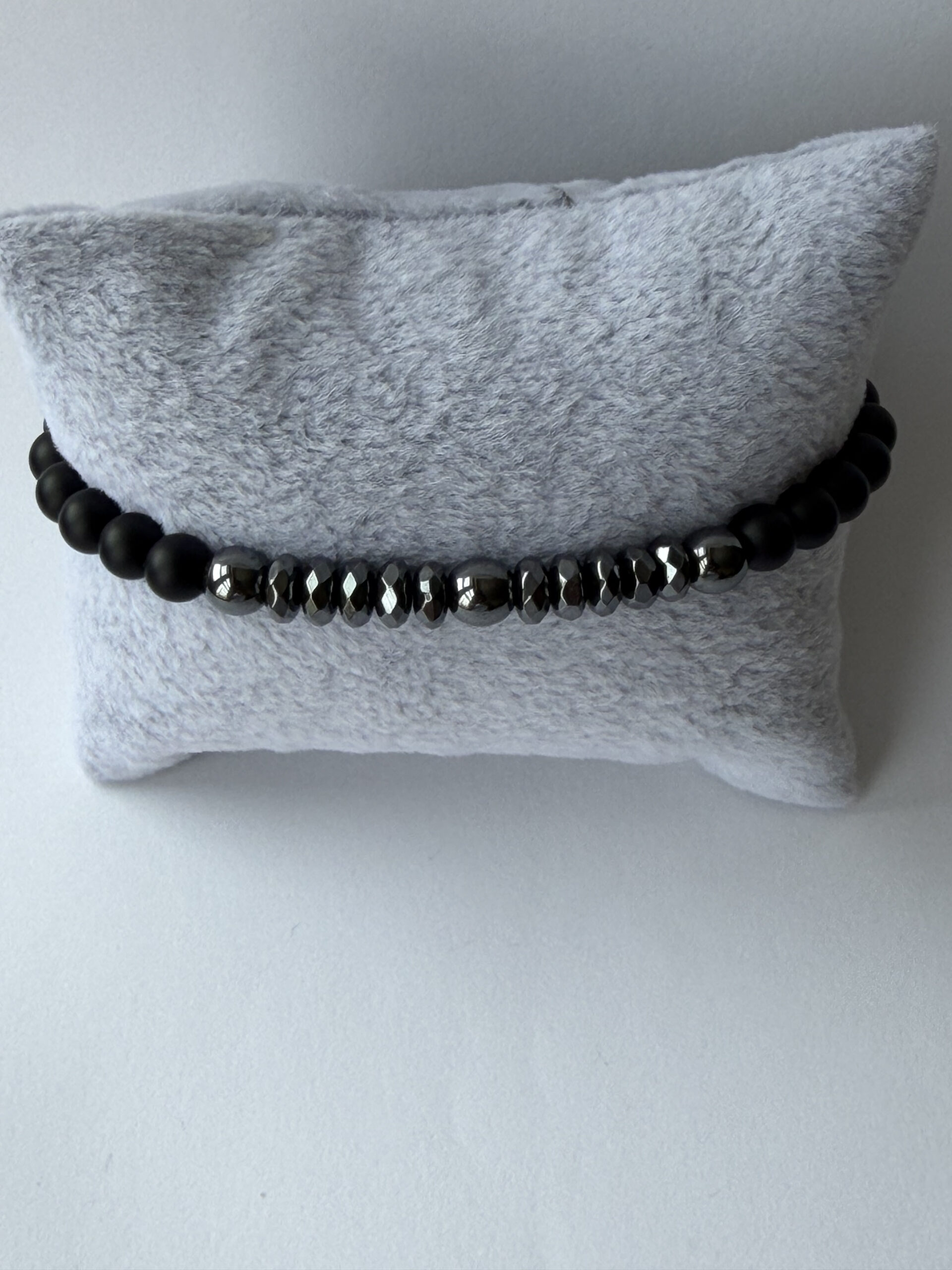 Matte Black Onyx and Hematite Bracelet for Men – Slim 6 mm Beads — view 4