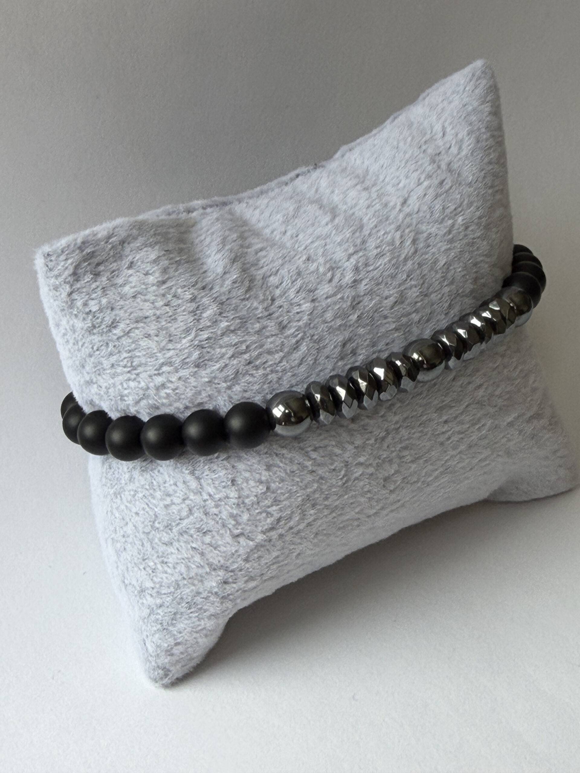 Matte Black Onyx and Hematite Bracelet for Men – Slim 6 mm Beads — view 5