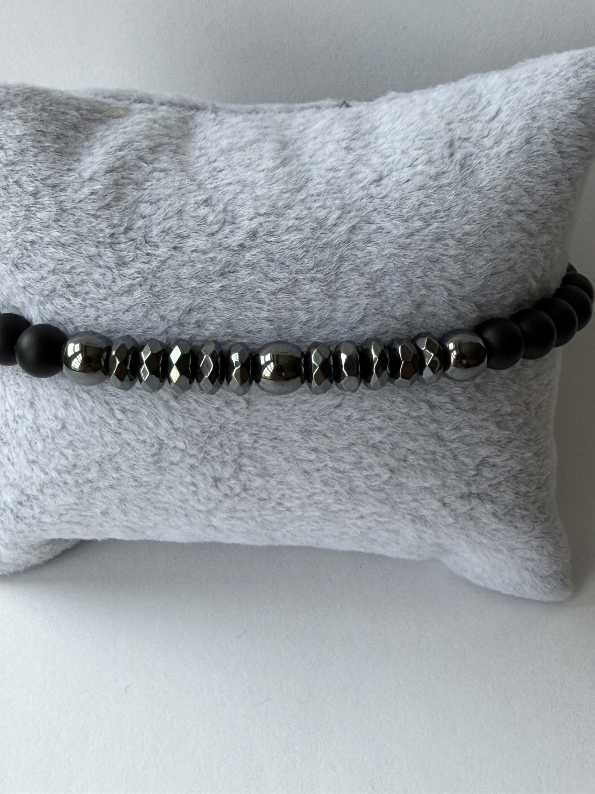 Matte Black Onyx and Hematite Bracelet for Men – Slim 6 mm Beads — view 6