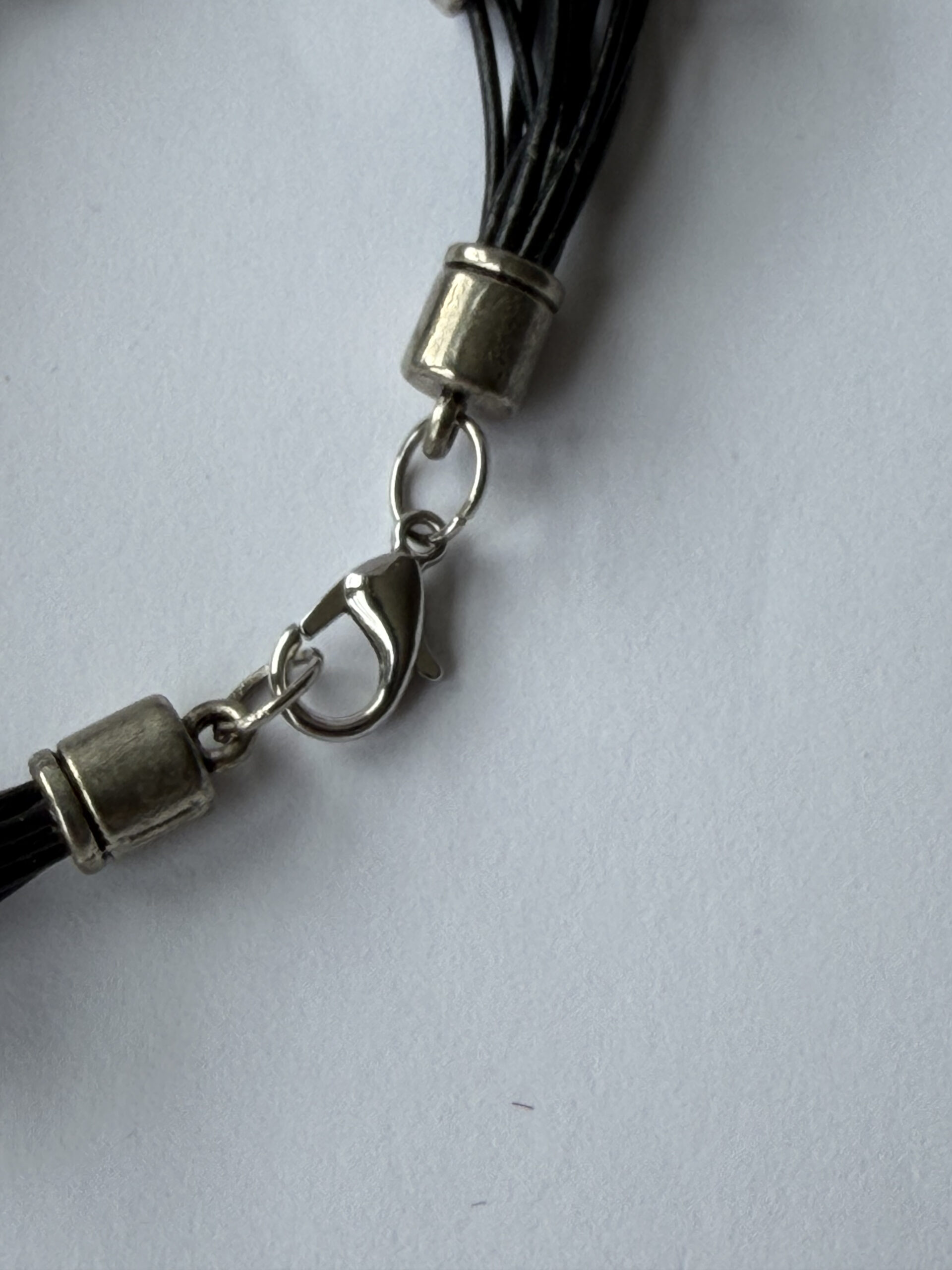 Black Leather Multi Strand Bracelet with Silver-Tone Leaf Beads – Lobster Clasp — view 3