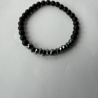 Matte Black Onyx and Hematite Stretch Bracelet for Men, Faceted Spacers, 6 mm — featured image