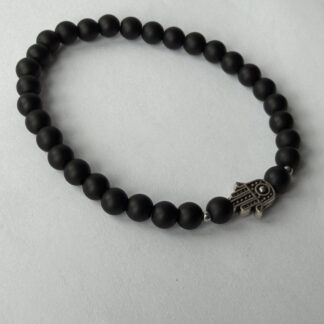 Matte Black Onyx Hamsa Bracelet for Men, 6 mm Stretch Stone Bead Bracelet — featured image