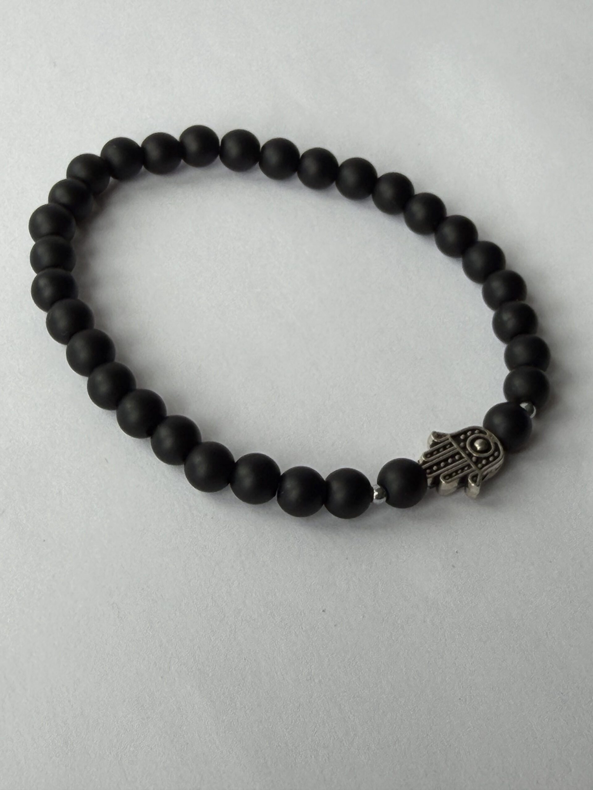 Matte Black Onyx Hamsa Bracelet for Men, 6 mm Stretch Stone Bead Bracelet — featured image