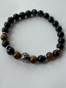 Blue and Brown Stretch Bracelet for Men, 8 mm Filigree Accent — lifestyle photo