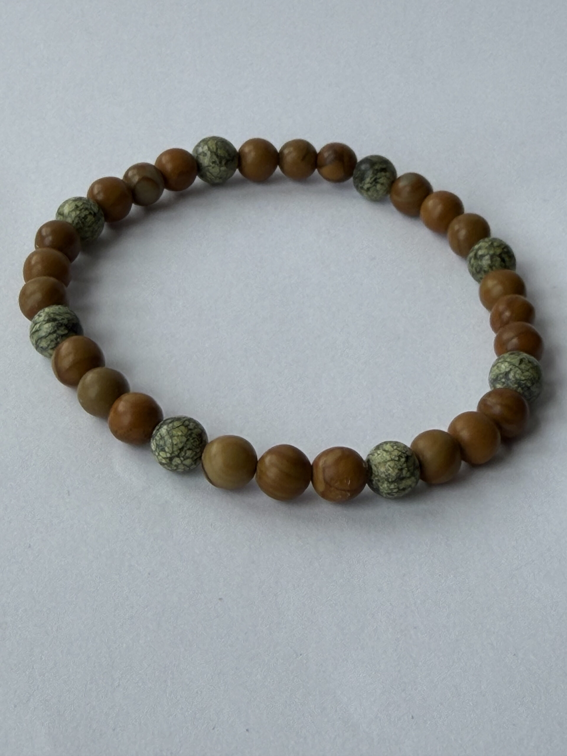 Wood Jasper and Serpentine Beaded Stretch Bracelet for Men, 6 mm Natural Stone — featured image