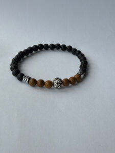Black and Brown Beaded Bracelet for Men, Stretch with Filigree Accent — lifestyle photo