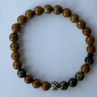Wood Jasper and Dragon Blood Jasper Bracelet for Men, 8 mm Stretch Beads — featured image