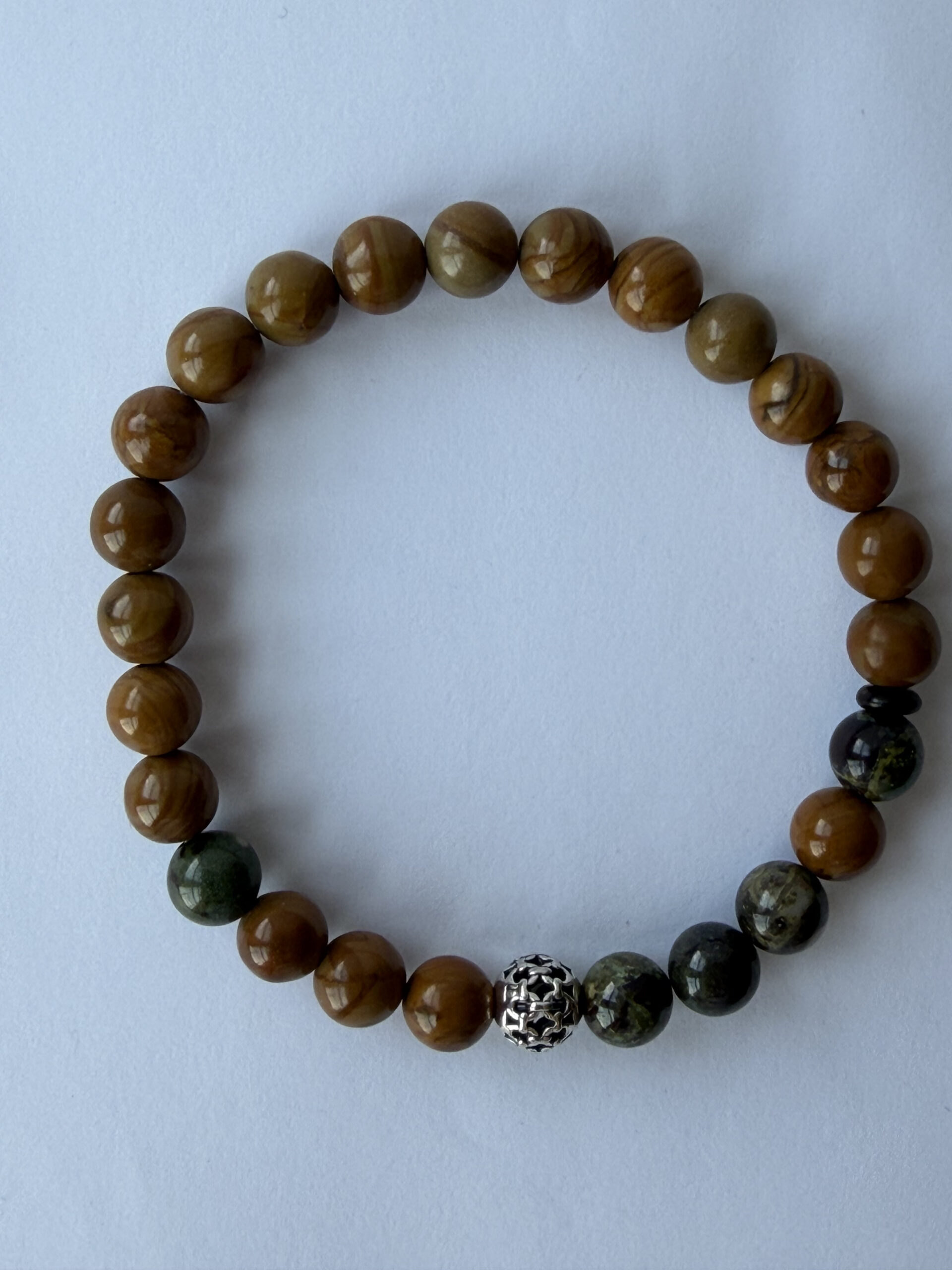 Wood Jasper and Dragon Blood Jasper Bracelet for Men, 8 mm Stretch Beads — featured image