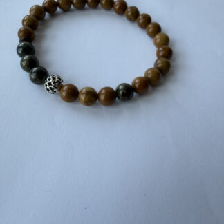Men's Wood Jasper Bracelet with Dragon Blood Jasper, 8 mm Stone Stretch Band — featured image