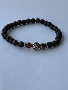 Black and Brown Beaded Bracelet for Men, 6 mm Stretch with Metallic-Color Spacers — lifestyle photo