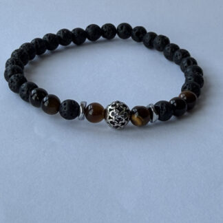 Lava Stone and Tiger Eye Bracelet for Men, 6 mm Stretch with Hematite Spacers — featured image