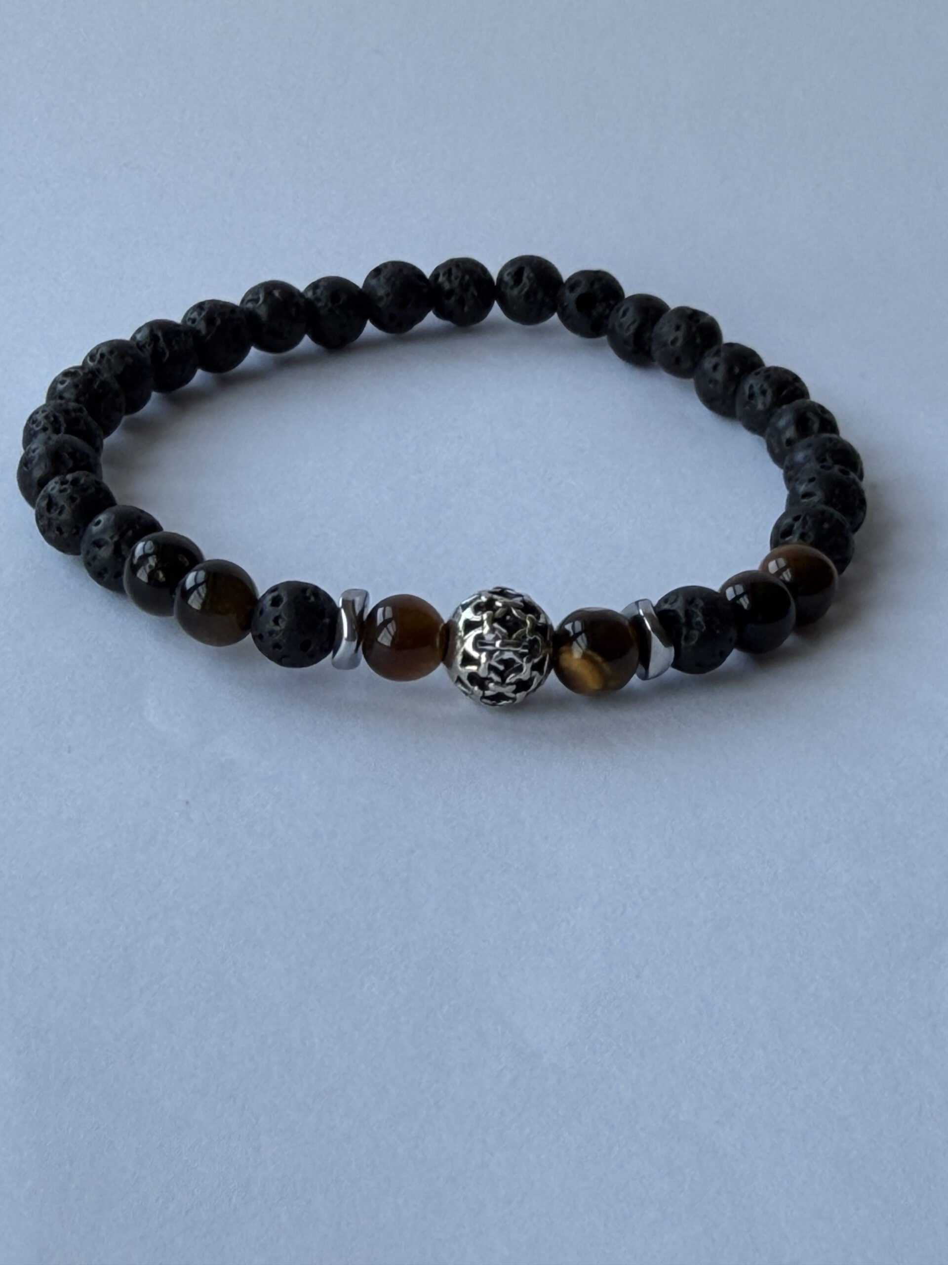 Lava Stone and Tiger Eye Bracelet for Men, 6 mm Stretch with Hematite Spacers — featured image
