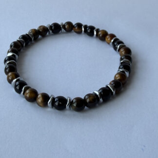 Tiger Eye and Black Onyx Bracelet for Men, 6 mm Stretch with Hematite Spacers — featured image