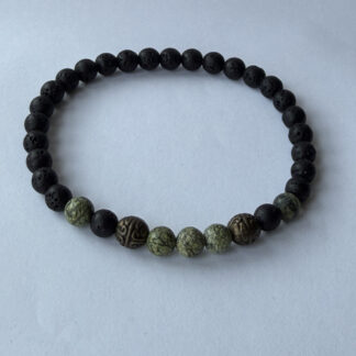 Lava Stone and Serpentine Stretch Bracelet for Men with Antique Bronze Beads — featured image