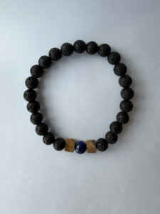 Black Beaded Bracelet for Men – Deep Blue and Sandy Brown Cube Accents — lifestyle photo