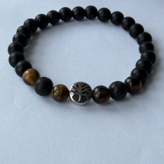Tree of Life Bracelet for Men – Matte Onyx, Tiger Eye and Lava Beads — featured image