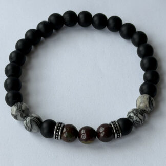 Dragon Blood Jasper Bracelet for Men – Map Jasper and Matte Black Beads — featured image