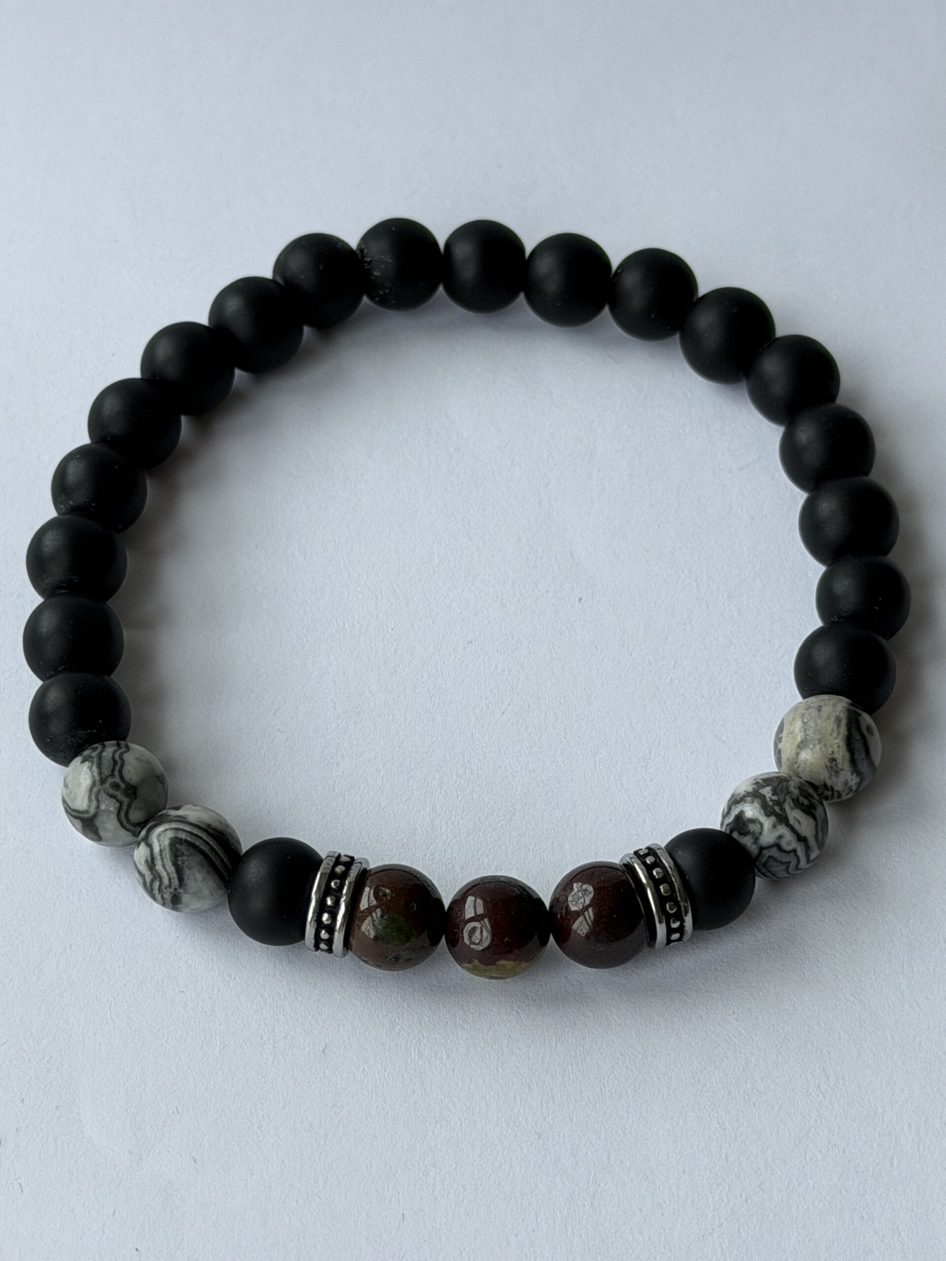 Dragon Blood Jasper Bracelet for Men – Map Jasper and Matte Black Beads — featured image