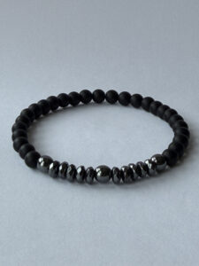 Matte Black and Metallic-Gray Bracelet for Men – Slim 6 mm Beads — lifestyle photo