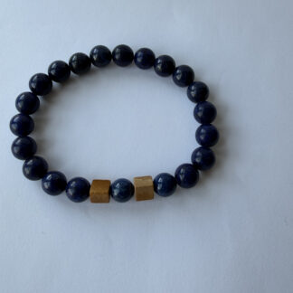 Lapis Lazuli Stretch Bracelet for Men, Picture Jasper Cubes, 8 mm Beads — featured image