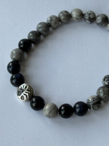 Blue, Brown and Gray Beaded Stretch Bracelet for Men with Tree of Life Accent — lifestyle photo