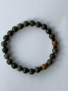 Green and Brown Stretch Bracelet for Men, 6 mm Beads — lifestyle photo