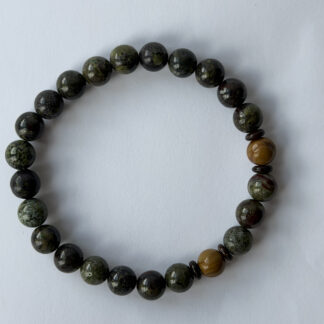 Dragon Blood Jasper Stretch Bracelet for Men, Green Stone with Wood Jasper — featured image