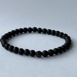 Matte Black Stretch Bracelet for Men, 6 mm Beads, Single Black Pavé Accent — featured image