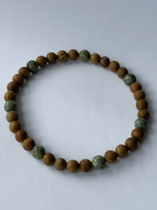 Brown and Green Beaded Stretch Bracelet for Men, Earthy 6 mm Beads — lifestyle photo