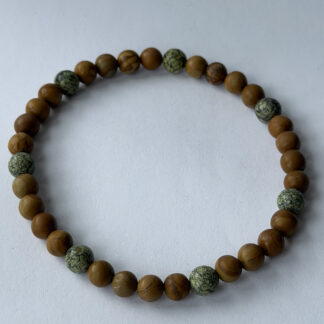 Wood Jasper and Serpentine Stretch Bracelet for Men, Earthy 6 mm Stone Beads — featured image