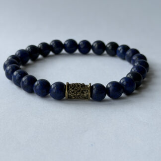 Lapis Lazuli Stretch Bracelet for Men, 8 mm Beads, Bronze Tree of Life — featured image
