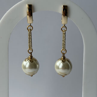 Large Pearl Drop Earrings – Gold-Tone Twisted Rope Bar and Petal Cap Dangles — featured image