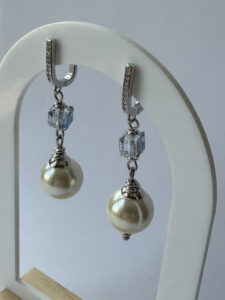 Ivory and Faceted Cube Drop Earrings – Silver-Tone Pavé-Style Tops, Ice Blue Cube — lifestyle photo