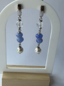 Blue and Clear Bead Drop Earrings – Silver-Tone Hinged Huggies — lifestyle photo