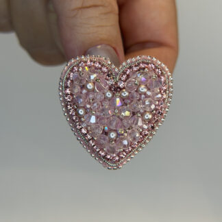 Blush Pink Crystal Heart Brooch – Hand Embroidered Imitation Pearl Sparkle Pin — featured image
